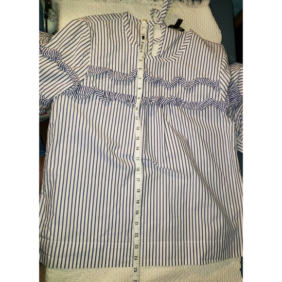 J CREW Blue Sz 8 TIERED TOP IN MIXED STRIPES Ruffle Blouse Style Prairie Cottage - Picture 7 of 12